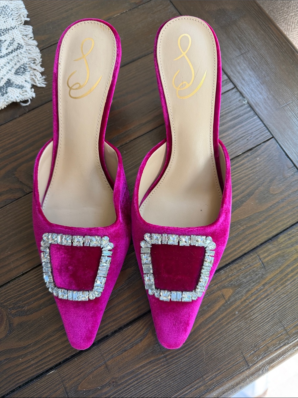 kate spade Fuchsia Velvet Pointed Mules with Crystal Buckle